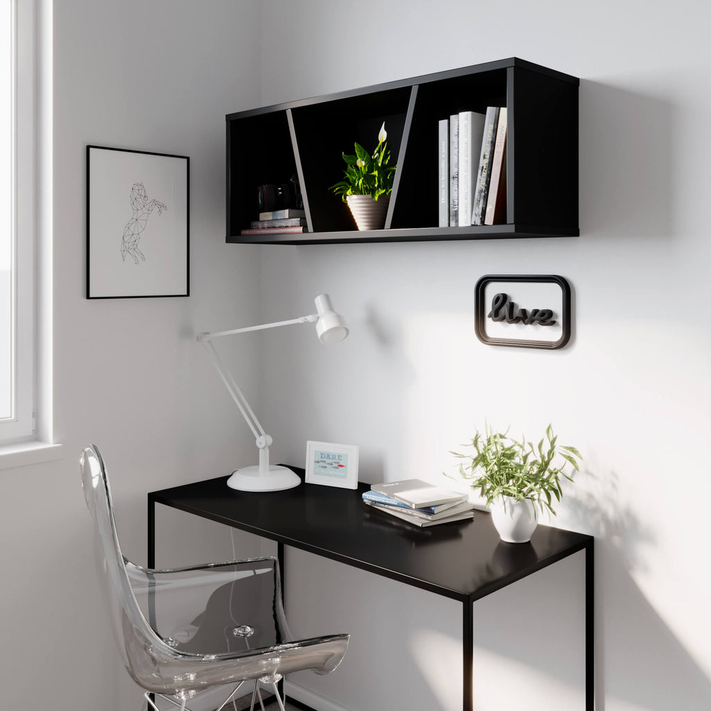 black table with shelves