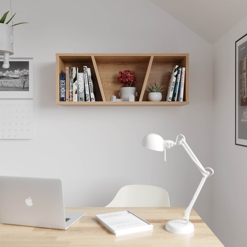 wood book shelf in room