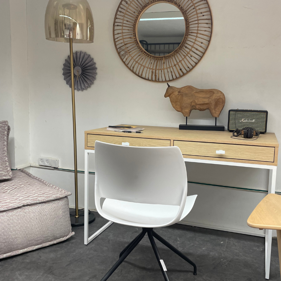 wood color table in study room